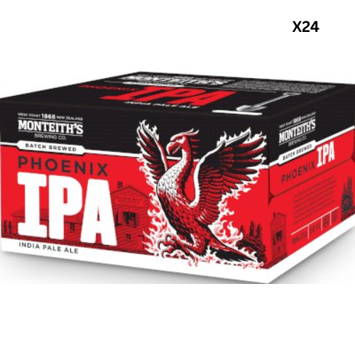 Monteith's Phoenix IPA 330ml (4 x 6 pack - 24 cans) 5%
