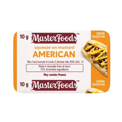 SPECIAL Master Foods - Mustard American Sauce Squeezed - 100 x 10gm CTN