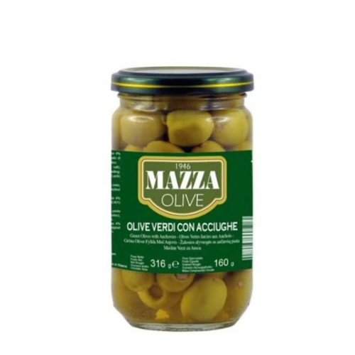 Mazza Stuffed Green Olives W/Anchovies Jar 300ml