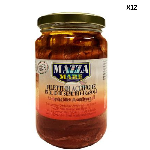 Mazza Anchovy Fillets in Sunflower Oil 350g x 12