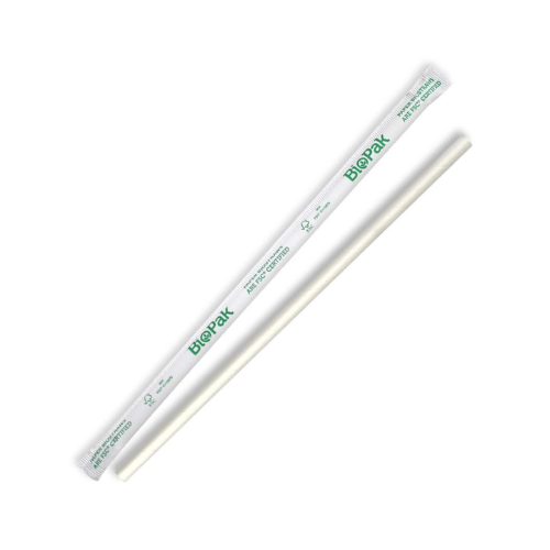 Bio Pak - Paper Straw White - 197(l) x 6mm (Sleeve 250)
