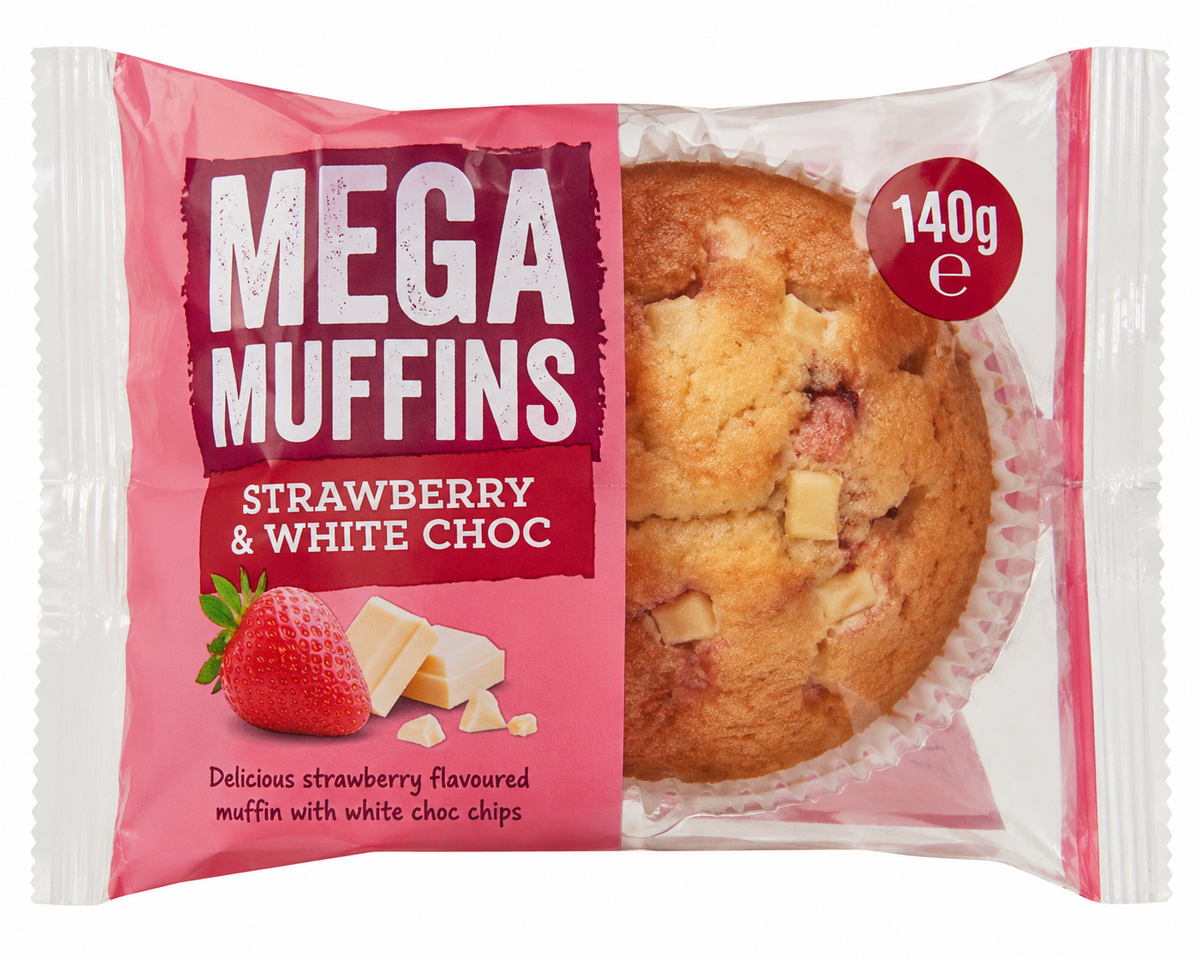 Original Foods-Mega Muffins-Strawberry and White Choc 140g