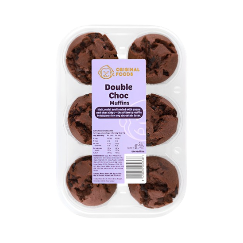 Original Foods - 6 Pack Muffins - Double Choc 60g