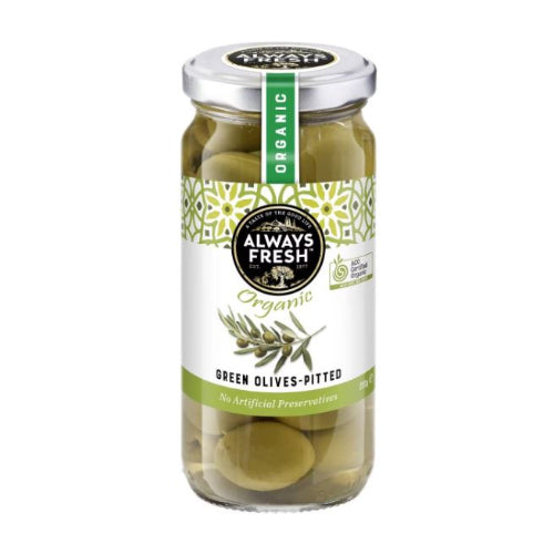 Always Fresh Organic Green Pitted Olives 6 x 220g