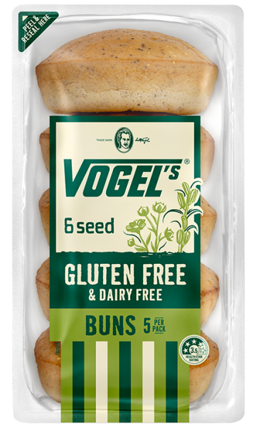 Vogels Gluten Free 6 Seed Burger Buns (5 per pack) x12 CTN