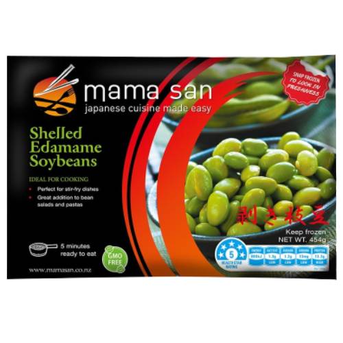 Mama San Shelled Edamame Soybeans 454g