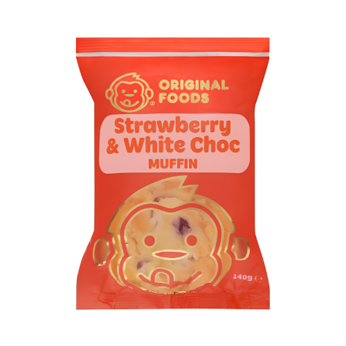 Original Foods-Mega Muffins-Strawberry and White Choc 140g x 12 CTN