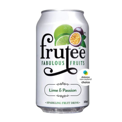 Frutee Fabulous Fruits - 100% Sugar Free Sparkling Fruit Drink - Lime and Passion x 330ml Can