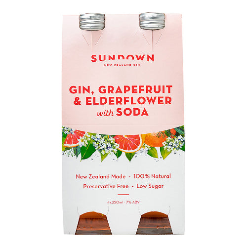 Sundown Gin Grapefruit & Elderflower Soda 7% 250ml Btl (4x250ml)