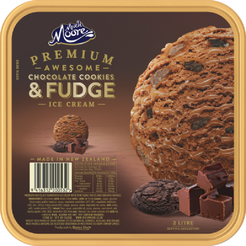 Much Moore Premium Ice Cream Chocolate Cookies & Fudge 2L