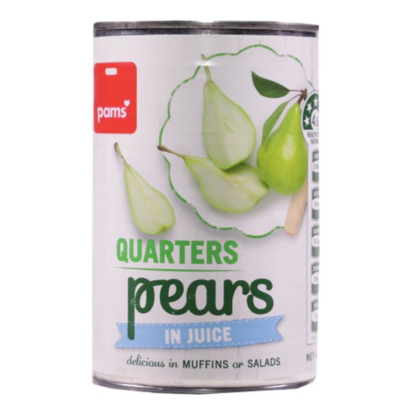 PAMS PEARS CANNED QUARTERS IN JUICE 410G